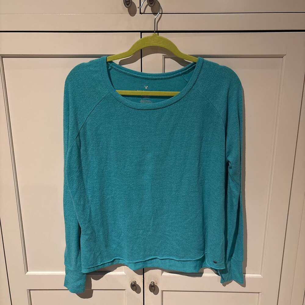 Aerie Real Soft Crew Neck Long Sleeve T-Shirt Teal Green